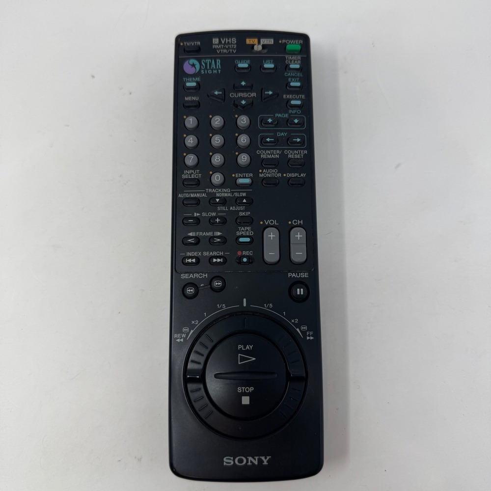 Sony RMT-V172 Remote Control StarSight VHS VTR‎ TV Jog Dial Black Vintage Tested